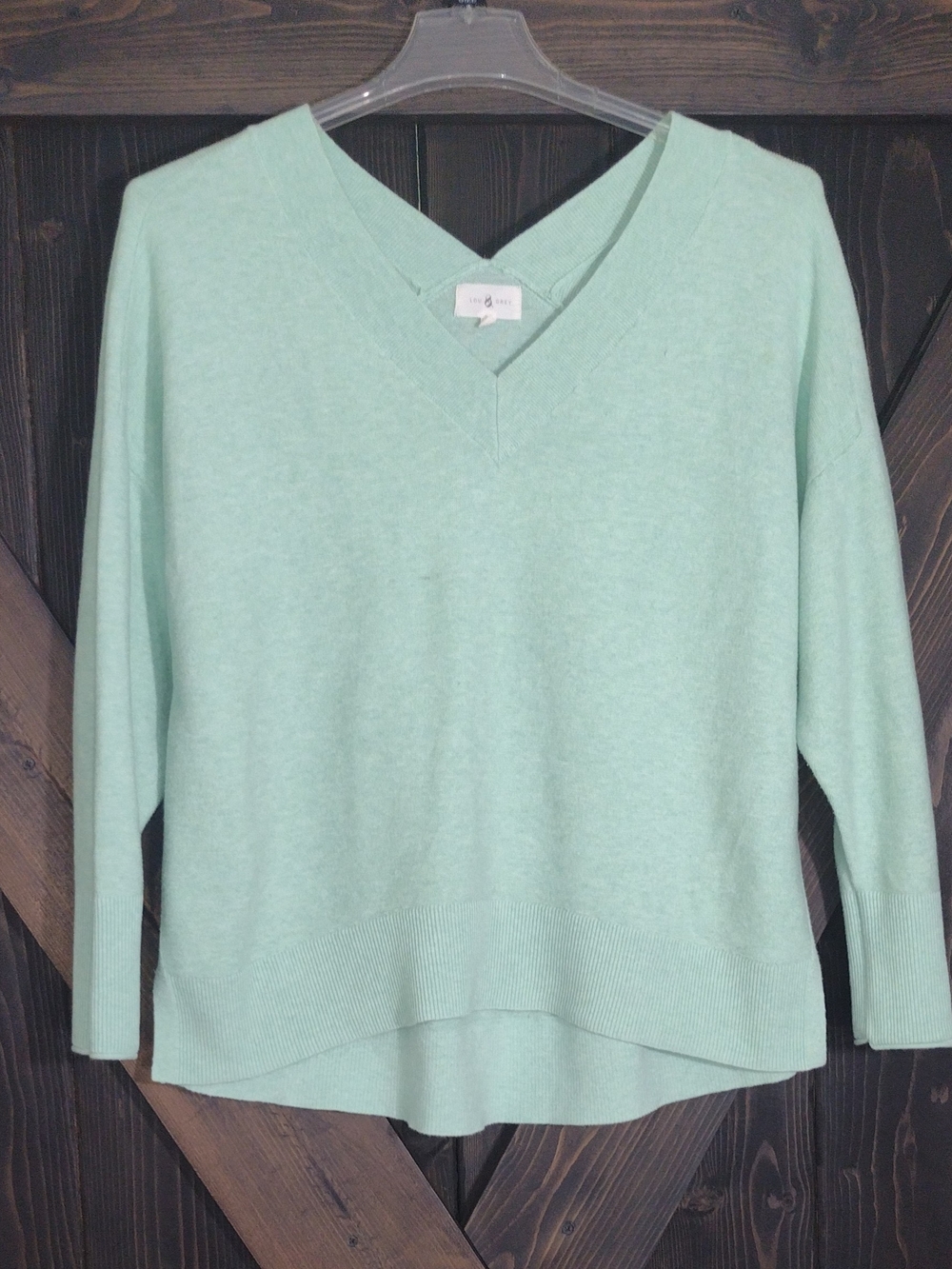 Lou & Grey Mint Green V-Neck Sweater - Women Size Medium High Low Hem